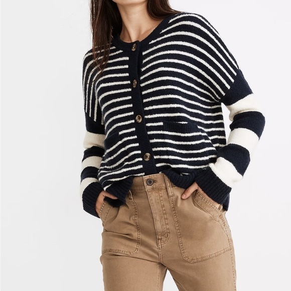 Madewell Sweaters - Madewell Stripe-Play Colburne Cardigan Sweater in Coziest Textured Yarn